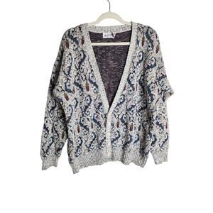 Vintage men's 3D knit button front cardigan sz XL grandpacore Academic preppy
